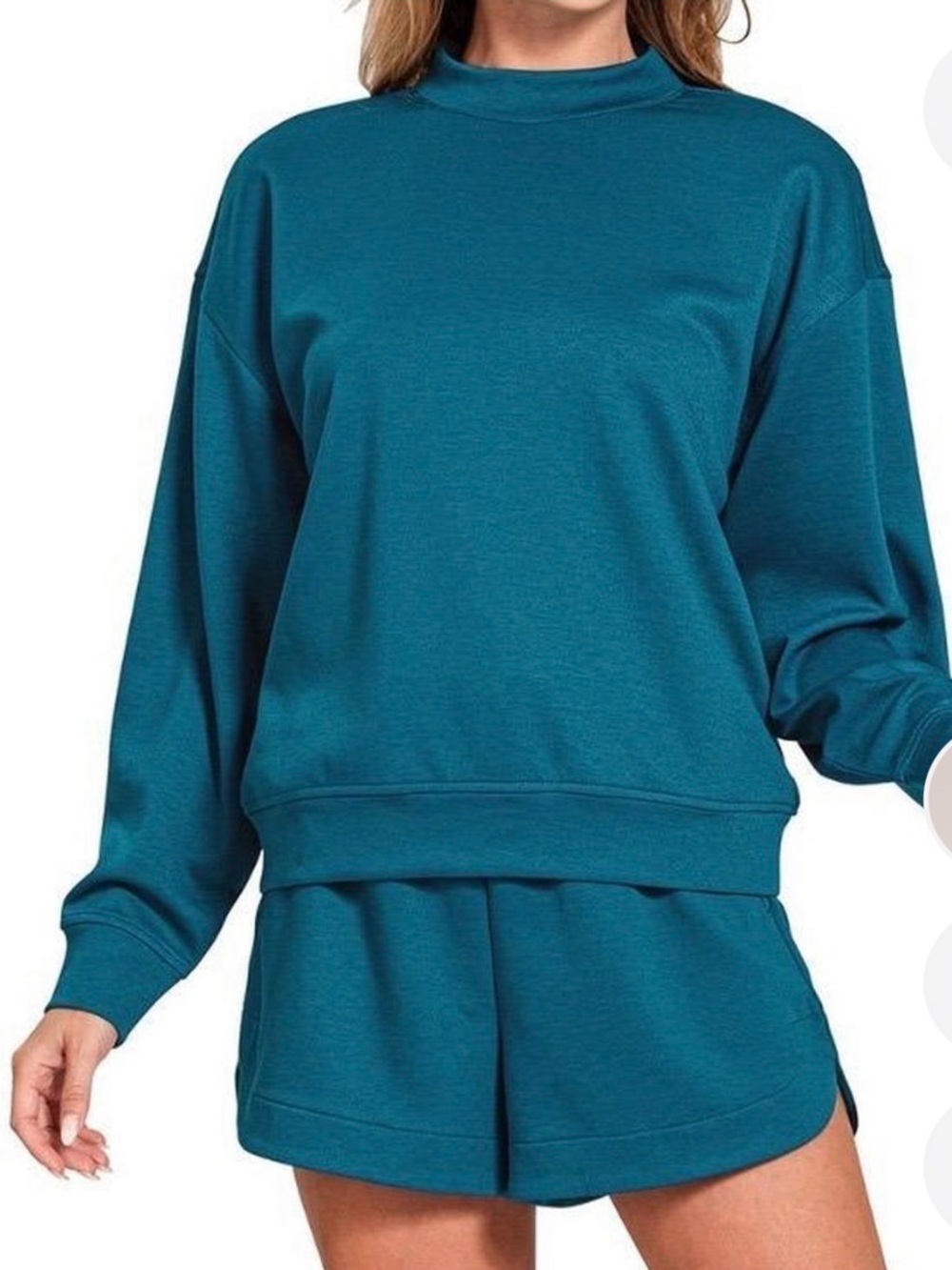 Zenana Outfitters Teal Lounge Sweatshirt & Shorts Set